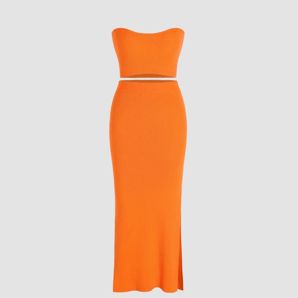 Cider Vibrant Orange Knit Skirt Set